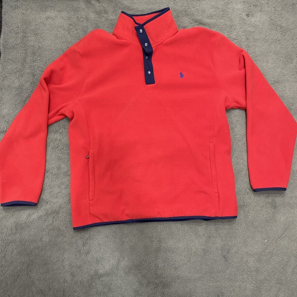 Ralph Lauren Fleece Mockneck Red Pullover Sweatshirt Mens Large